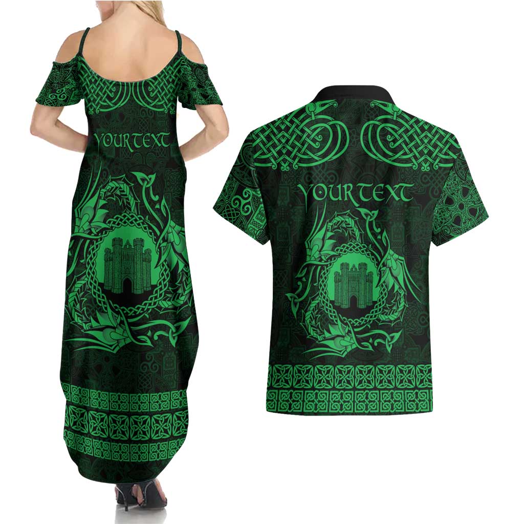 Personalized Denbighshire Sir Ddinbych Couples Matching Summer Maxi Dress and Hawaiian Shirt Green Gatehouse Denbigh Castle Celtic-inspired - Wonder Print Shop