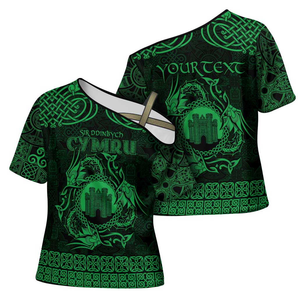 Personalized Denbighshire Sir Ddinbych Cross Shoulder Shirt Green Gatehouse Denbigh Castle Celtic-inspired - Wonder Print Shop