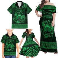 Personalized Denbighshire Sir Ddinbych Family Matching Off Shoulder Maxi Dress and Hawaiian Shirt Green Gatehouse Denbigh Castle Celtic-inspired - Wonder Print Shop