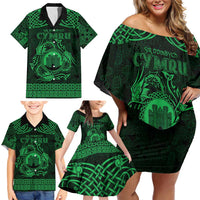 Personalized Denbighshire Sir Ddinbych Family Matching Off Shoulder Short Dress and Hawaiian Shirt Green Gatehouse Denbigh Castle Celtic-inspired - Wonder Print Shop