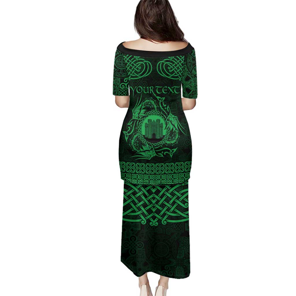 Personalized Denbighshire Sir Ddinbych Family Matching Puletasi and Hawaiian Shirt Green Gatehouse Denbigh Castle Celtic-inspired - Wonder Print Shop