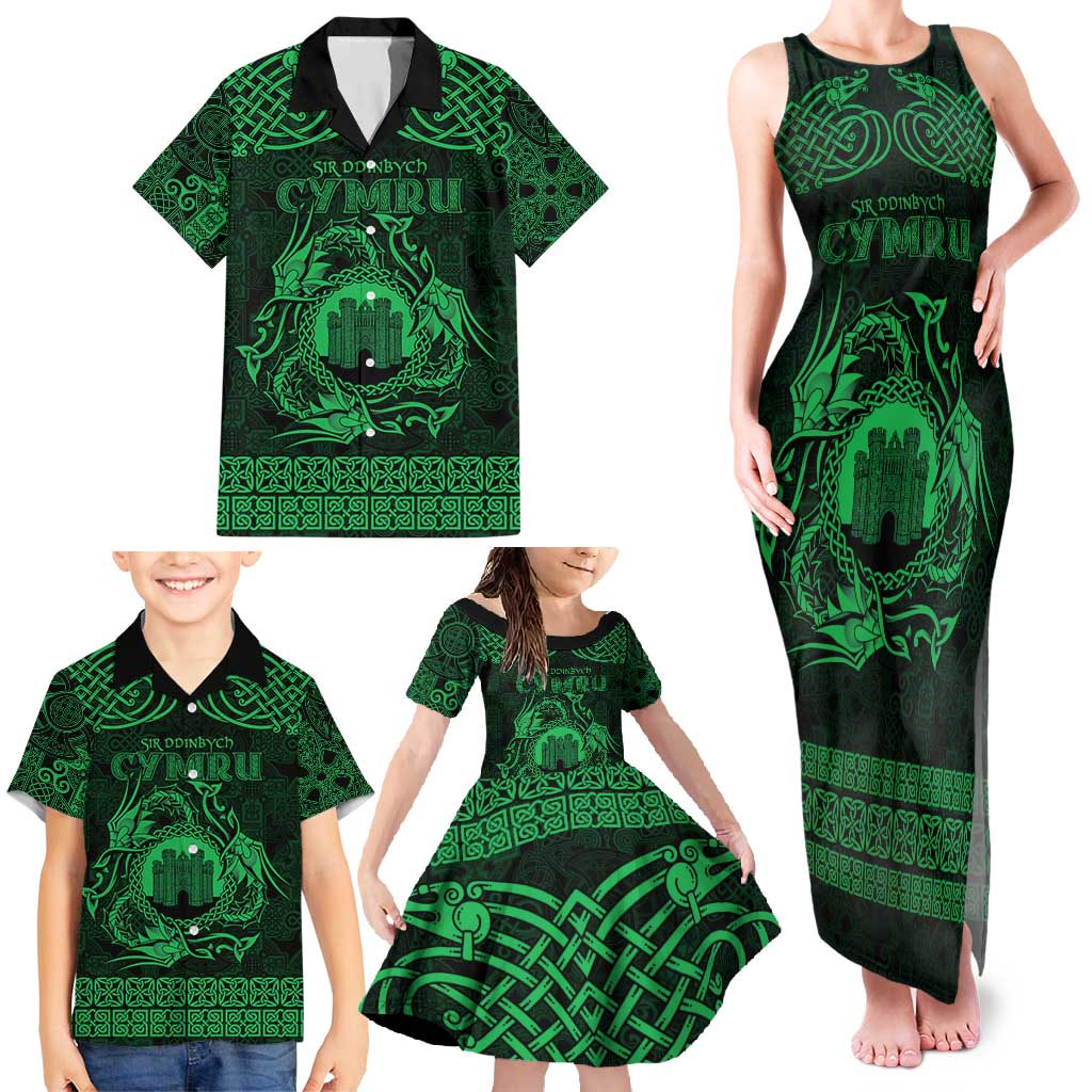 Personalized Denbighshire Sir Ddinbych Family Matching Tank Maxi Dress and Hawaiian Shirt Green Gatehouse Denbigh Castle Celtic-inspired - Wonder Print Shop