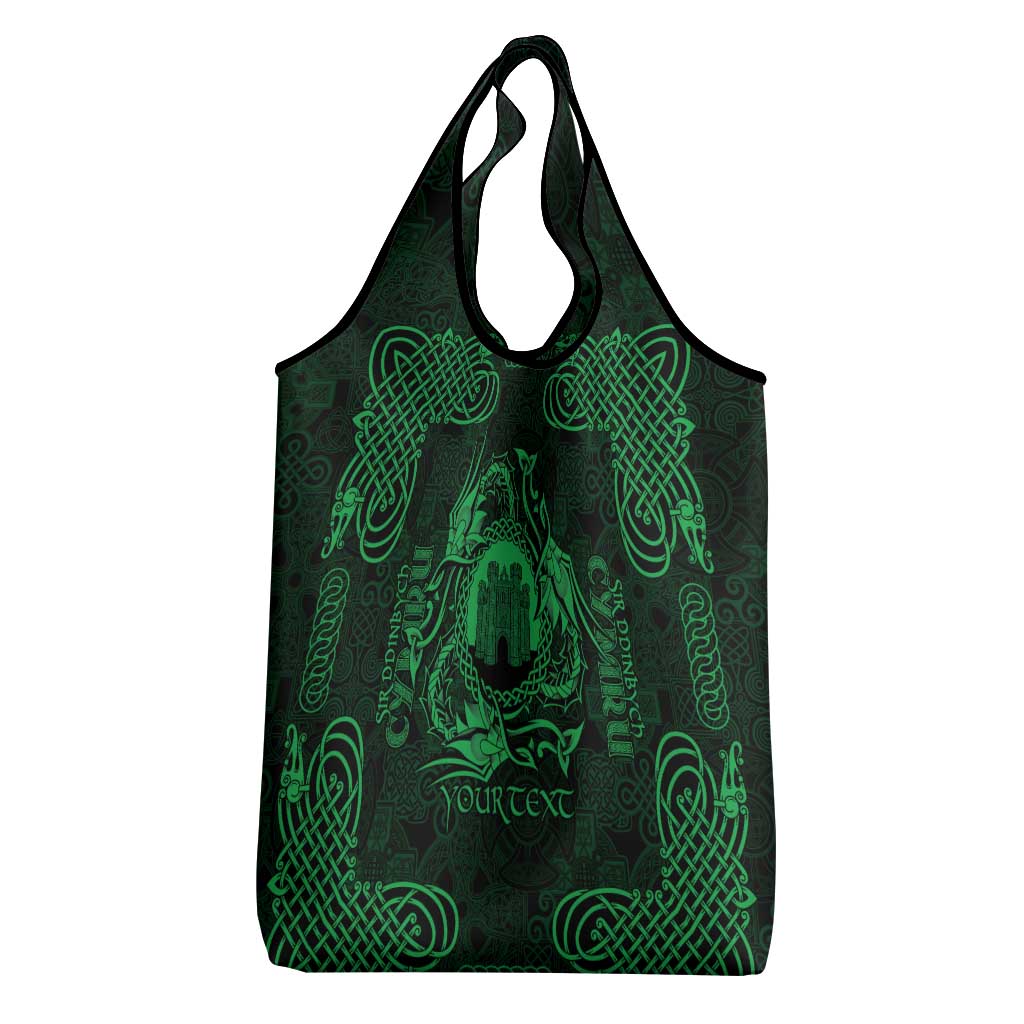 Personalized Denbighshire Sir Ddinbych Grocery Bag Green Gatehouse Denbigh Castle Celtic-inspired - Wonder Print Shop
