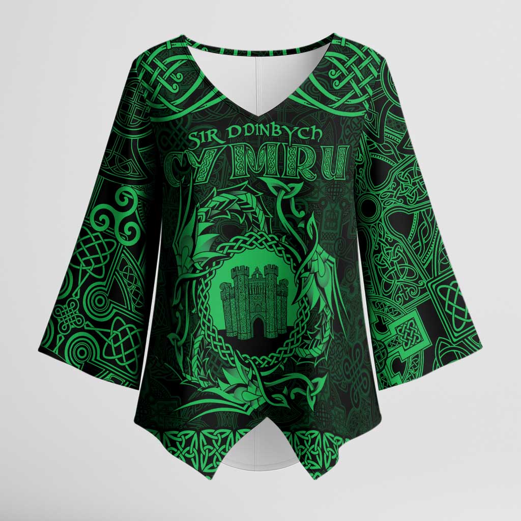 Personalized Denbighshire Sir Ddinbych Kimono Sleeve Blouse Green Gatehouse Denbigh Castle Celtic-inspired - Wonder Print Shop