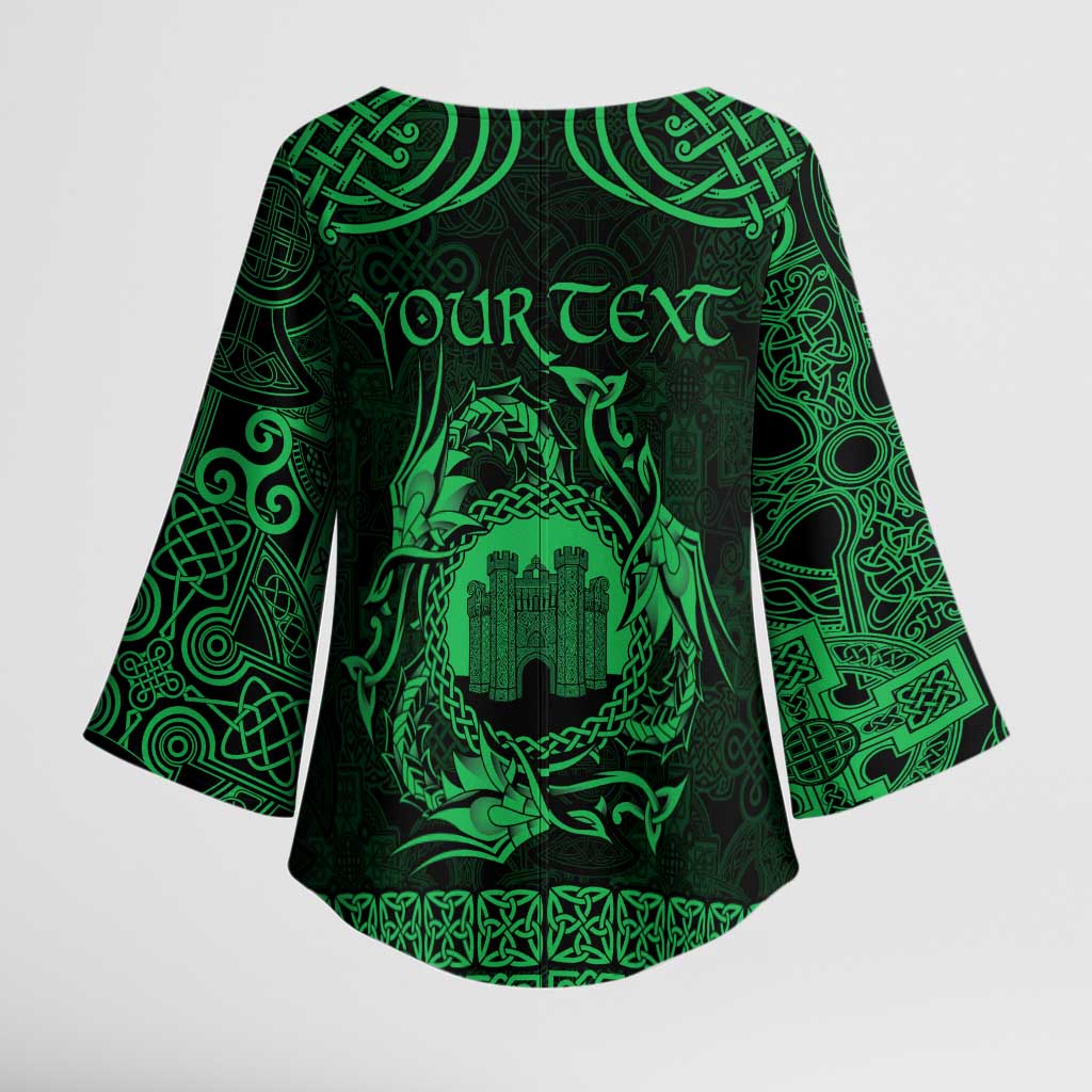 Personalized Denbighshire Sir Ddinbych Kimono Sleeve Blouse Green Gatehouse Denbigh Castle Celtic-inspired - Wonder Print Shop