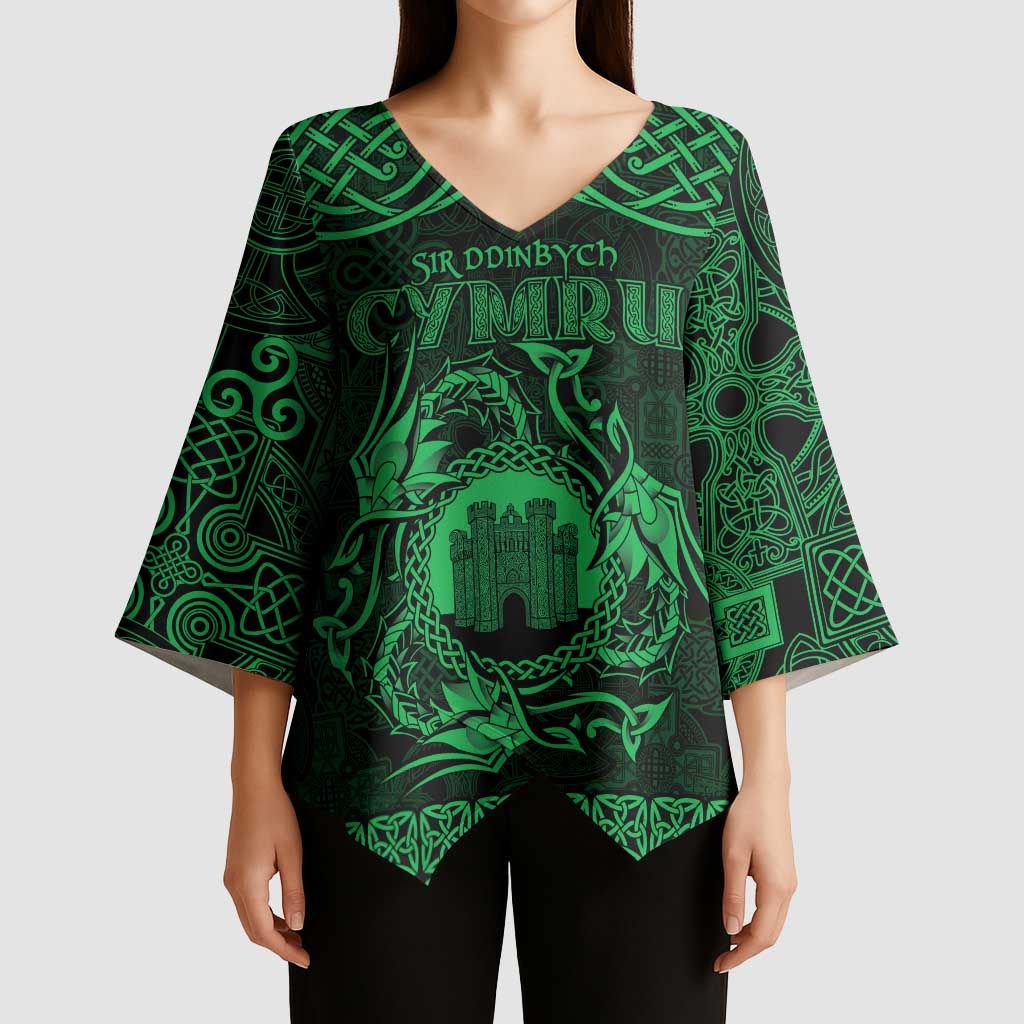 Personalized Denbighshire Sir Ddinbych Kimono Sleeve Blouse Green Gatehouse Denbigh Castle Celtic-inspired - Wonder Print Shop