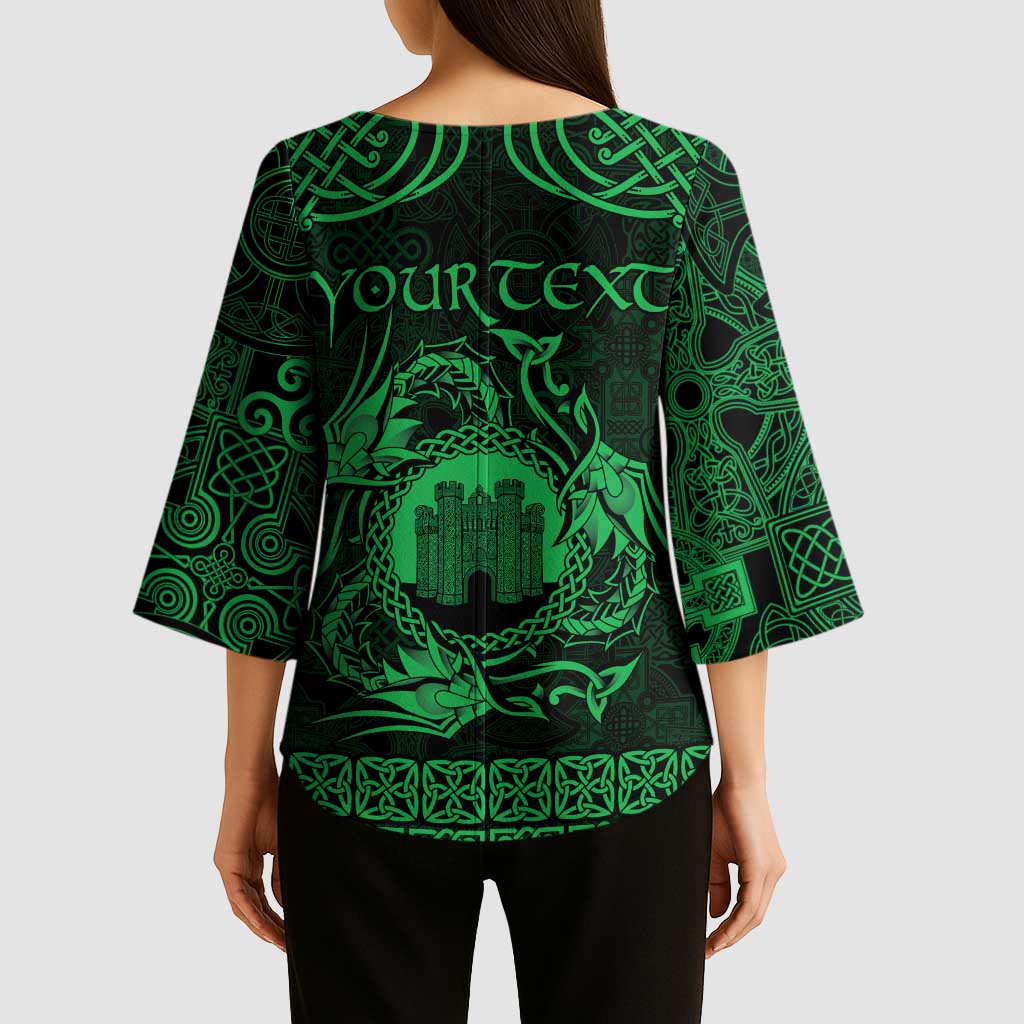 Personalized Denbighshire Sir Ddinbych Kimono Sleeve Blouse Green Gatehouse Denbigh Castle Celtic-inspired - Wonder Print Shop