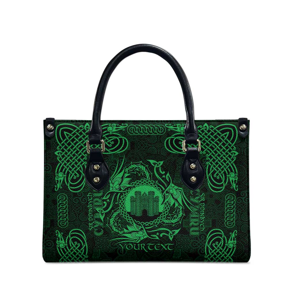 Personalized Denbighshire Sir Ddinbych Leather Bag Green Gatehouse Denbigh Castle Celtic-inspired - Wonder Print Shop