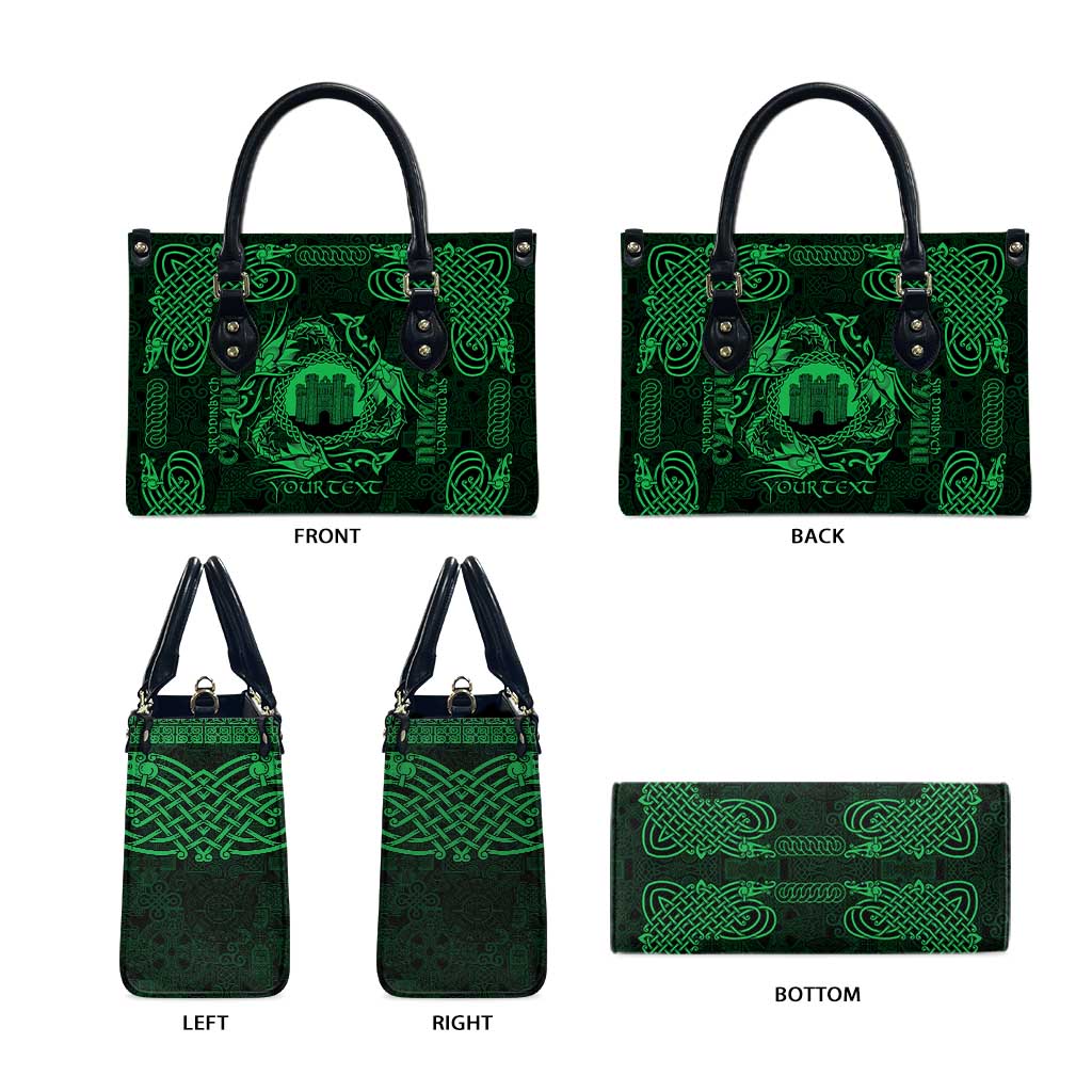 Personalized Denbighshire Sir Ddinbych Leather Bag Green Gatehouse Denbigh Castle Celtic-inspired - Wonder Print Shop