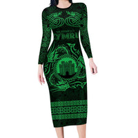 Personalized Denbighshire Sir Ddinbych Long Sleeve Bodycon Dress Green Gatehouse Denbigh Castle Celtic-inspired - Wonder Print Shop