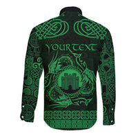 Personalized Denbighshire Sir Ddinbych Long Sleeve Button Shirt Green Gatehouse Denbigh Castle Celtic-inspired - Wonder Print Shop
