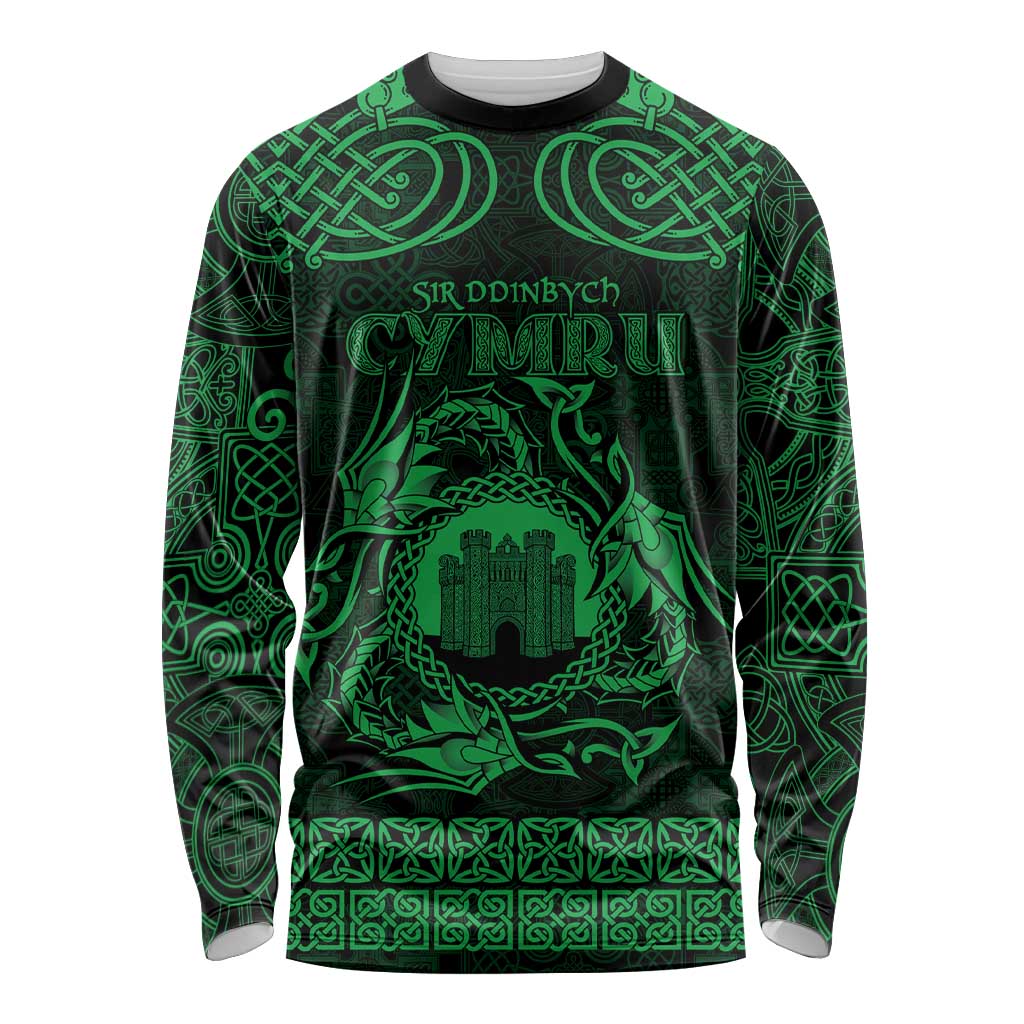 Personalized Denbighshire Sir Ddinbych Long Sleeve Shirt Green Gatehouse Denbigh Castle Celtic-inspired - Wonder Print Shop