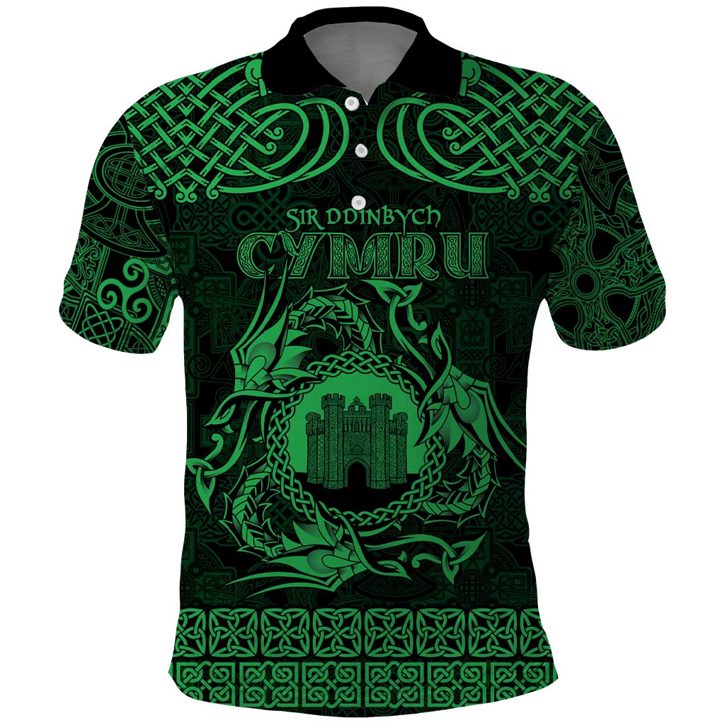 Personalized Denbighshire Sir Ddinbych Polo Shirt Green Gatehouse Denbigh Castle Celtic-inspired - Wonder Print Shop