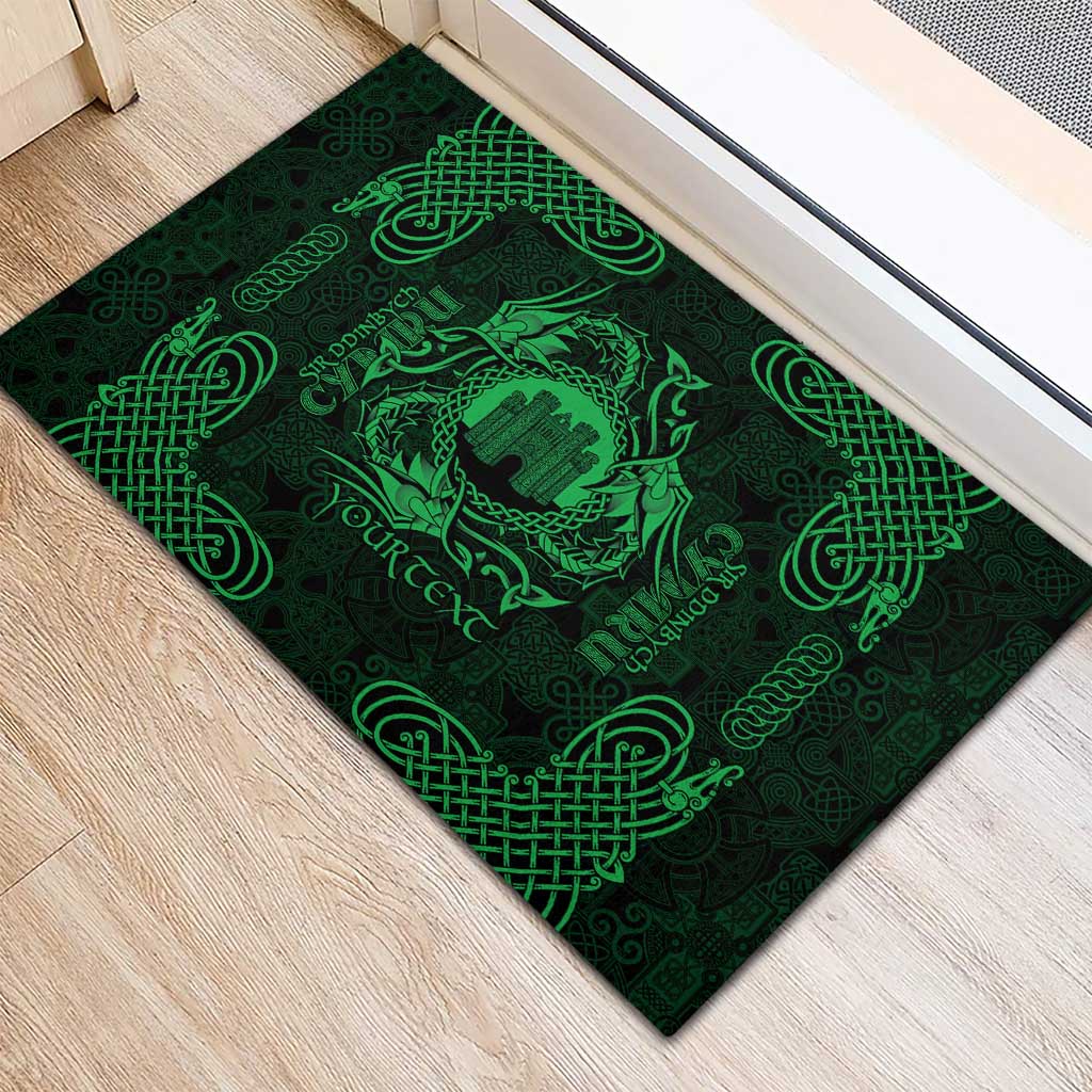 Personalized Denbighshire Sir Ddinbych Rubber Doormat Green Gatehouse Denbigh Castle Celtic-inspired - Wonder Print Shop