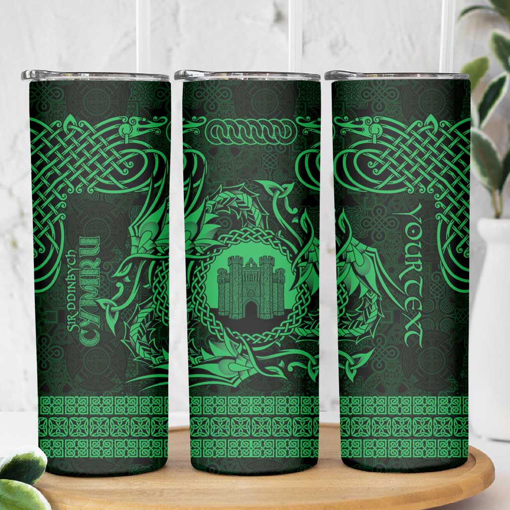 Personalized Denbighshire Sir Ddinbych Skinny Tumbler Green Gatehouse Denbigh Castle Celtic-inspired - Wonder Print Shop