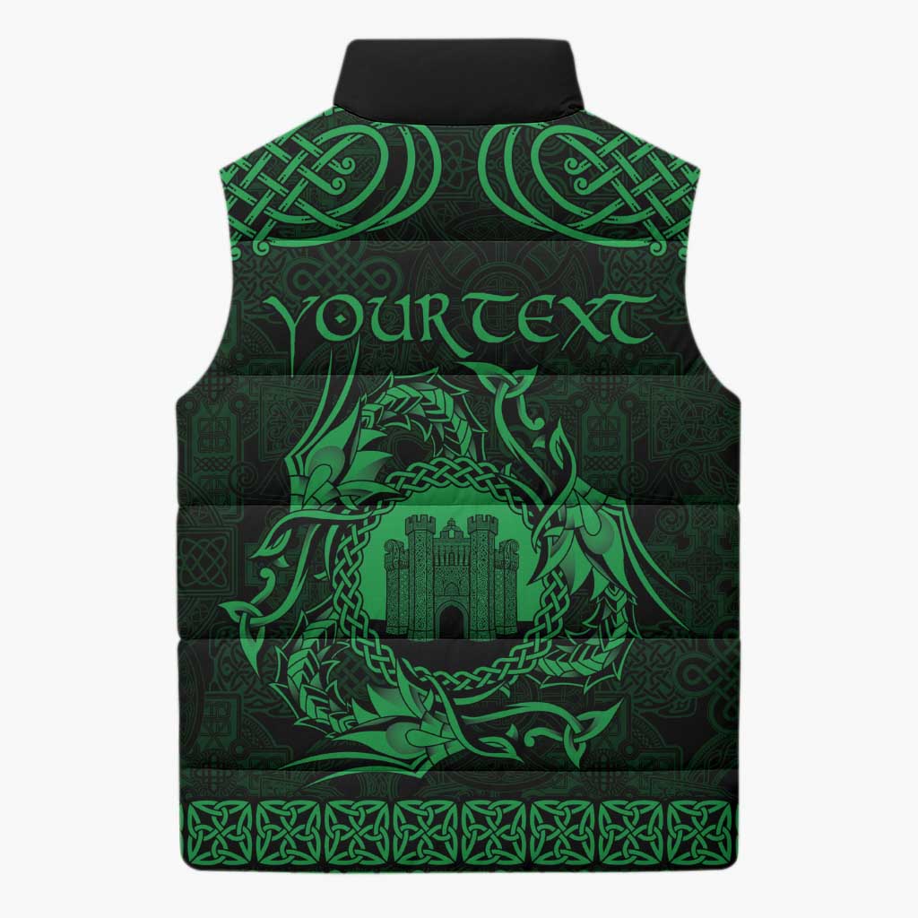 Personalized Denbighshire Sir Ddinbych Sleeveless Puffer Jacket Green Gatehouse Denbigh Castle Celtic-inspired - Wonder Print Shop