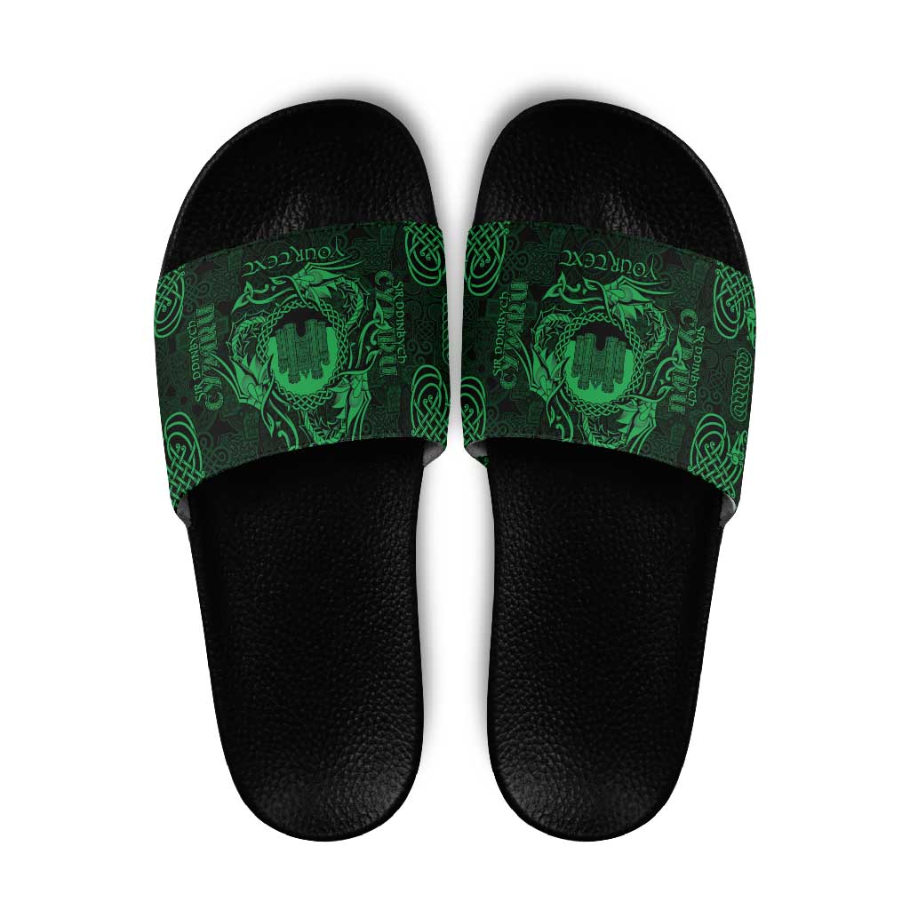 Personalized Denbighshire Sir Ddinbych Slide Sandals Green Gatehouse Denbigh Castle Celtic-inspired - Wonder Print Shop