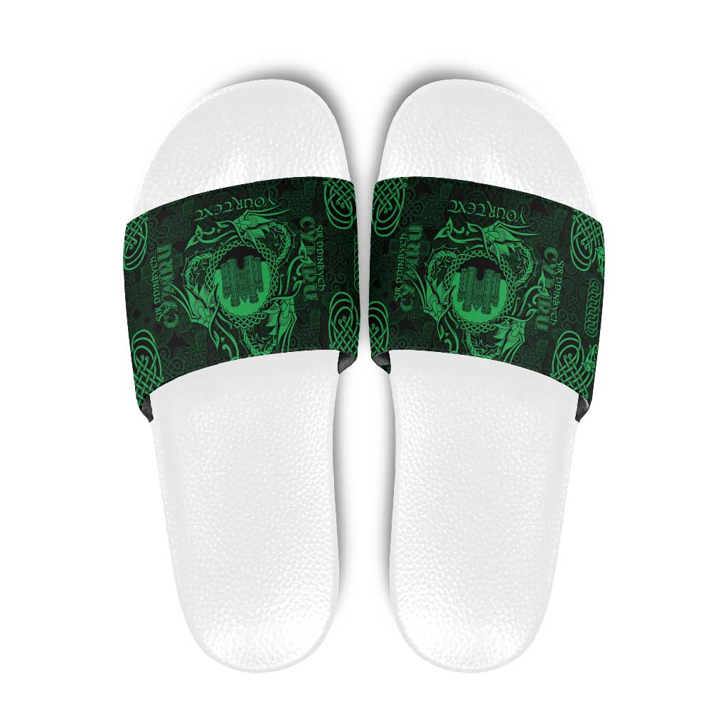 Personalized Denbighshire Sir Ddinbych Slide Sandals Green Gatehouse Denbigh Castle Celtic-inspired - Wonder Print Shop