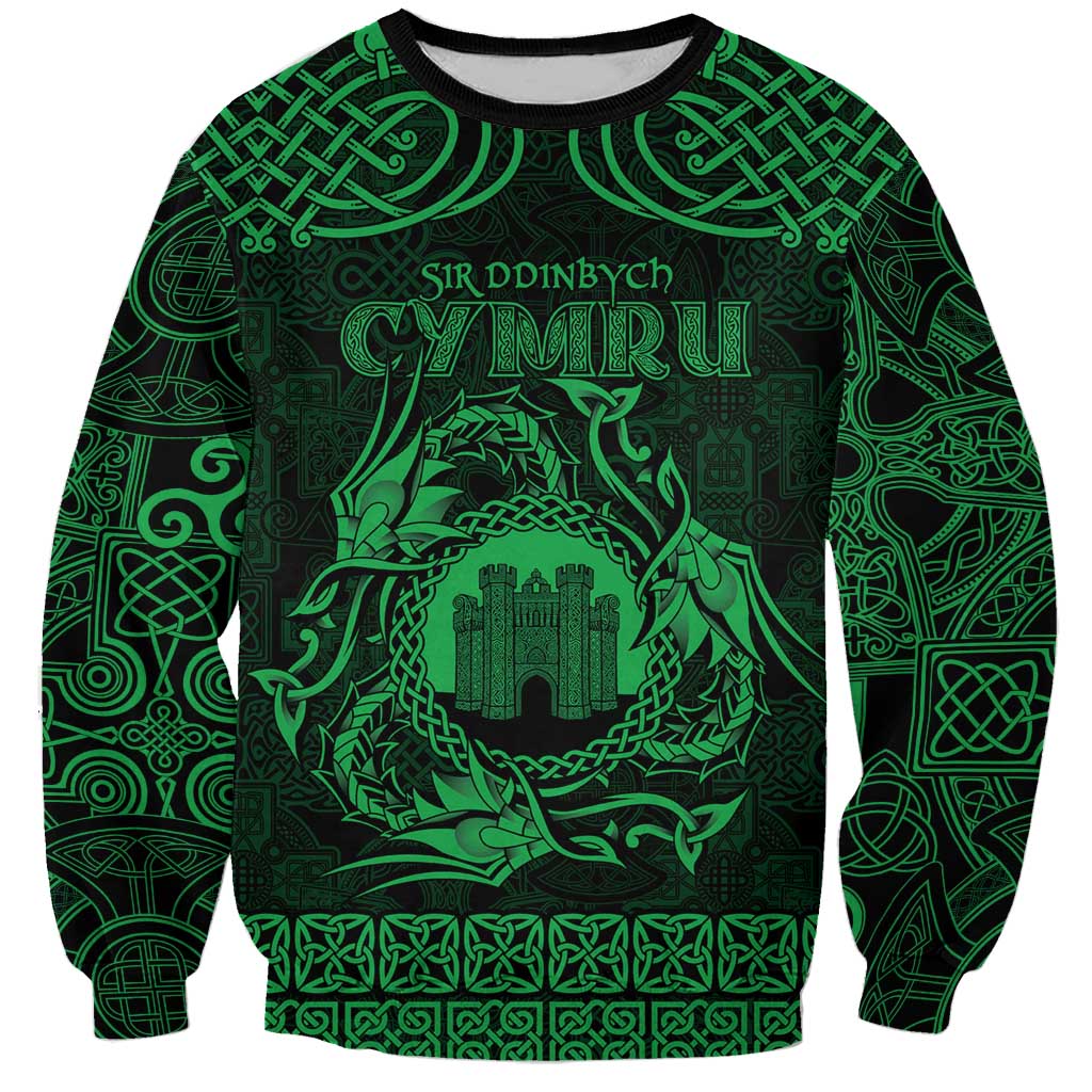 Personalized Denbighshire Sir Ddinbych Sweatshirt Green Gatehouse Denbigh Castle Celtic-inspired - Wonder Print Shop