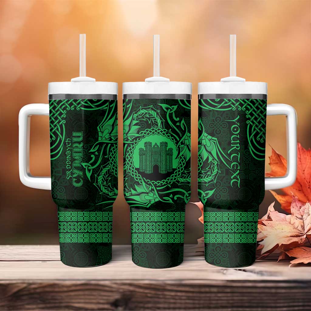 Personalized Denbighshire Sir Ddinbych Tumbler With Handle Green Gatehouse Denbigh Castle Celtic-inspired - Wonder Print Shop