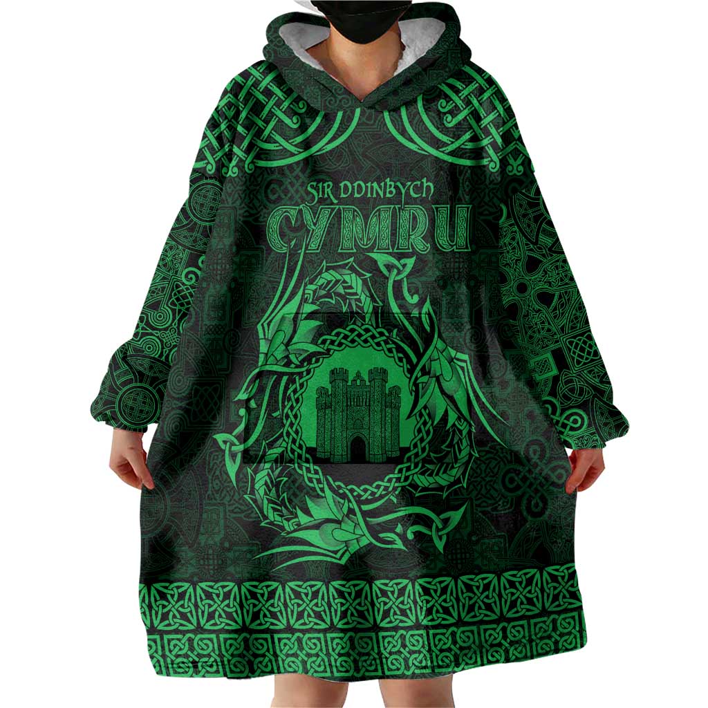 Personalized Denbighshire Sir Ddinbych Wearable Blanket Hoodie Green Gatehouse Denbigh Castle Celtic-inspired - Wonder Print Shop
