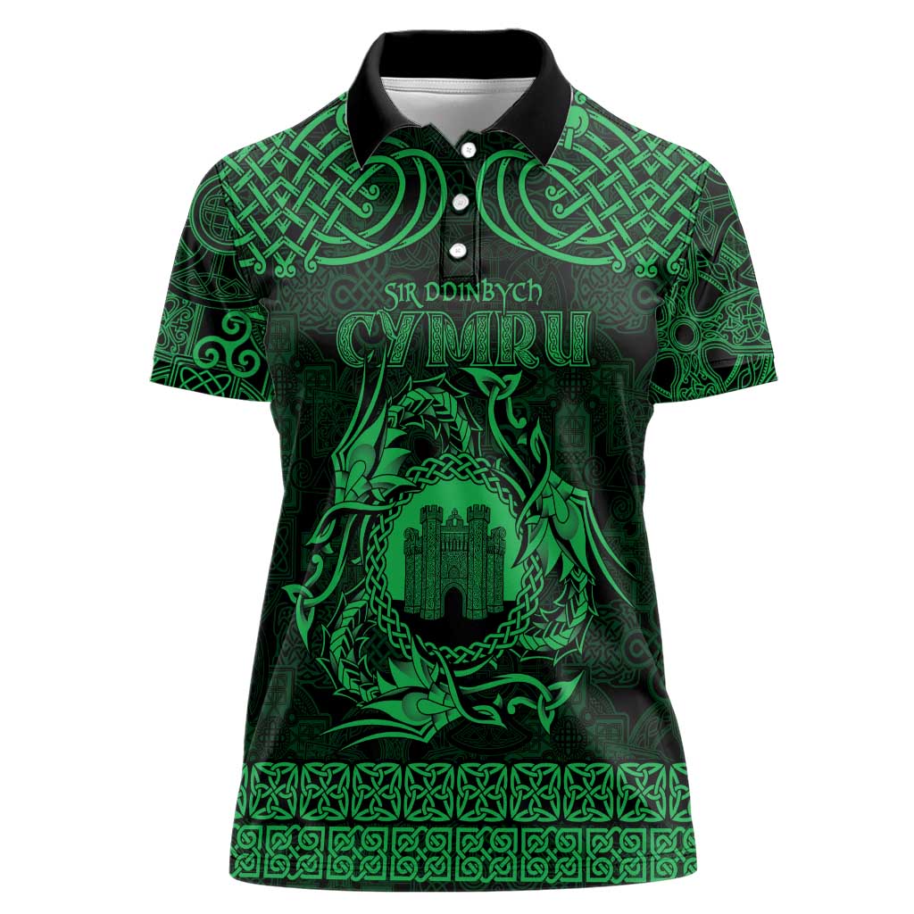 Personalized Denbighshire Sir Ddinbych Women Polo Shirt Green Gatehouse Denbigh Castle Celtic-inspired - Wonder Print Shop