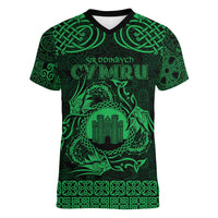 Personalized Denbighshire Sir Ddinbych Women V-Neck T-Shirt Green Gatehouse Denbigh Castle Celtic-inspired - Wonder Print Shop