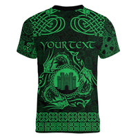 Personalized Denbighshire Sir Ddinbych Women V-Neck T-Shirt Green Gatehouse Denbigh Castle Celtic-inspired - Wonder Print Shop