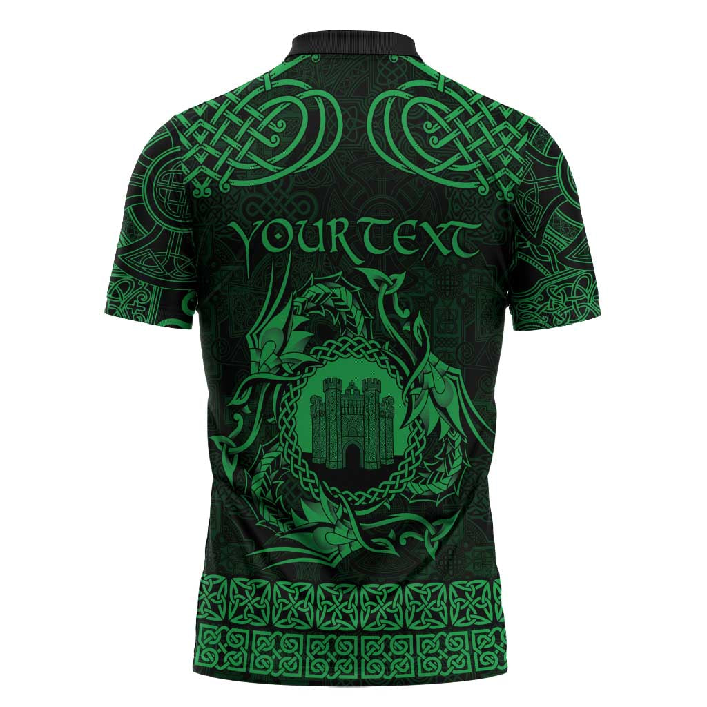 Personalized Denbighshire Sir Ddinbych Zipper Polo Shirt Green Gatehouse Denbigh Castle Celtic-inspired - Wonder Print Shop