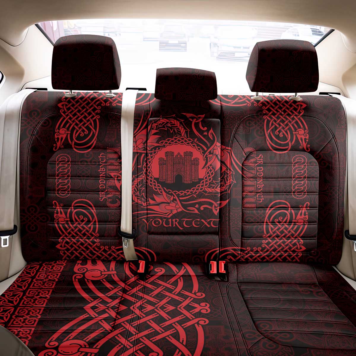 Personalized Denbighshire Sir Ddinbych Back Car Seat Cover Red Gatehouse Denbigh Castle Celtic-inspired - Wonder Print Shop