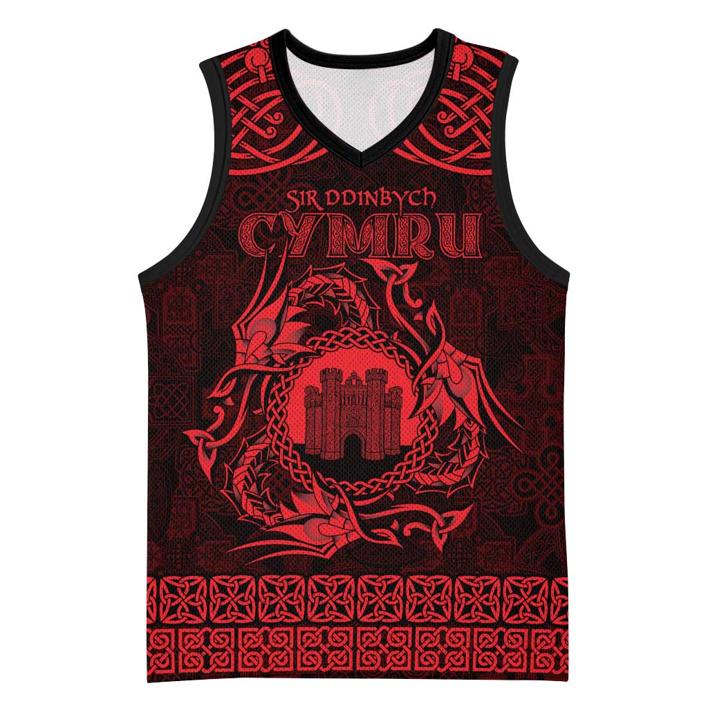 Personalized Denbighshire Sir Ddinbych Basketball Jersey Red Gatehouse Denbigh Castle Celtic-inspired - Wonder Print Shop