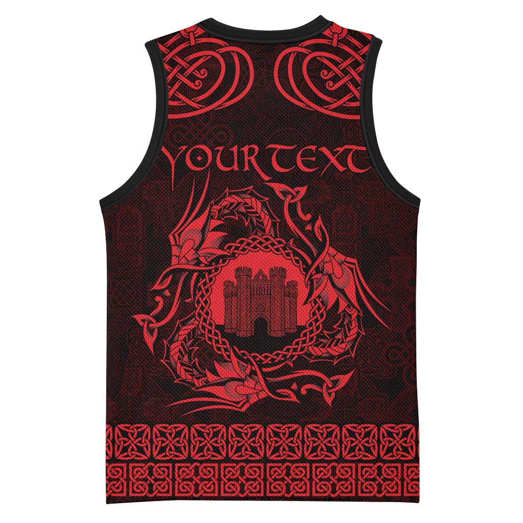 Personalized Denbighshire Sir Ddinbych Basketball Jersey Red Gatehouse Denbigh Castle Celtic-inspired - Wonder Print Shop