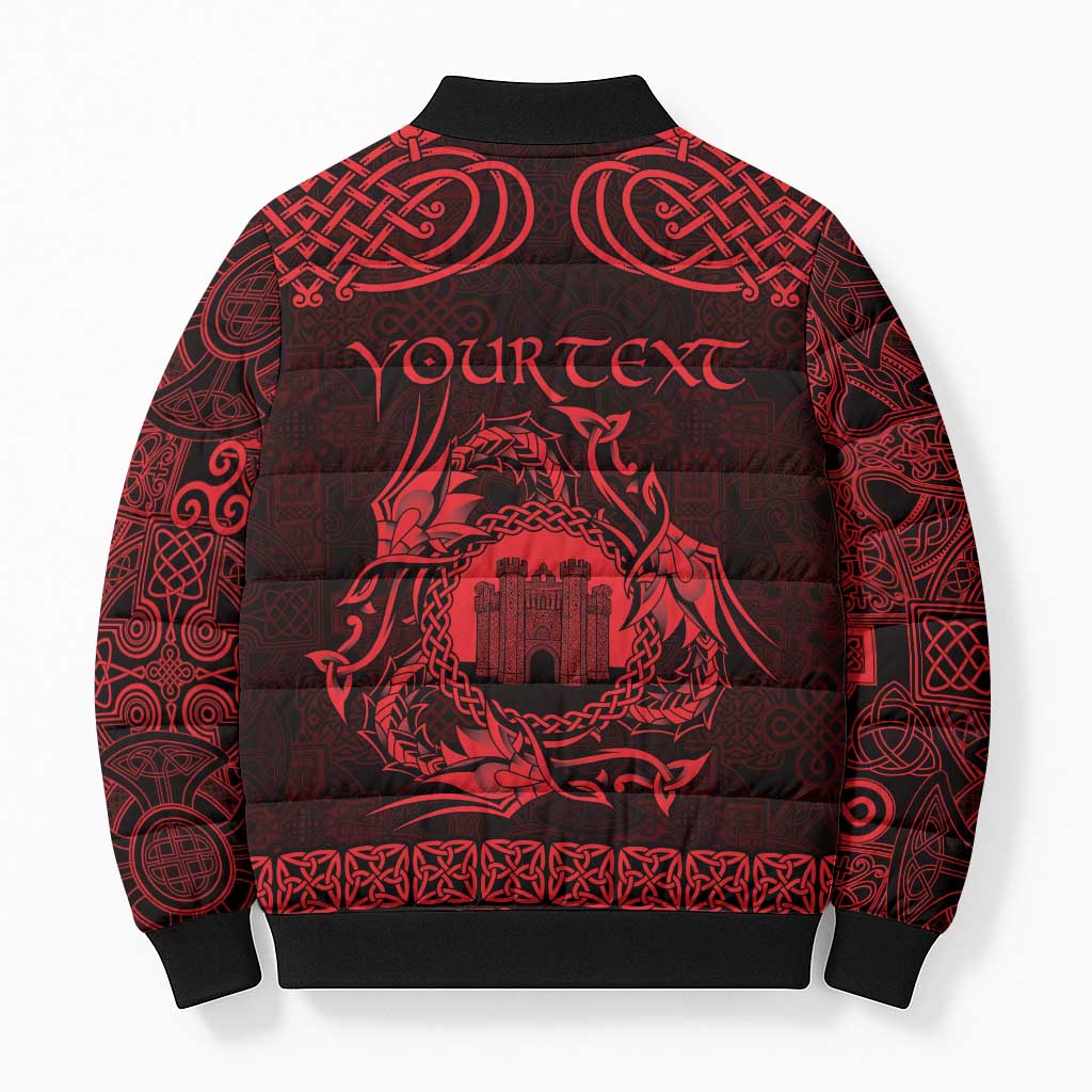 Personalized Denbighshire Sir Ddinbych Bomber Puffer Jacket Red Gatehouse Denbigh Castle Celtic-inspired - Wonder Print Shop