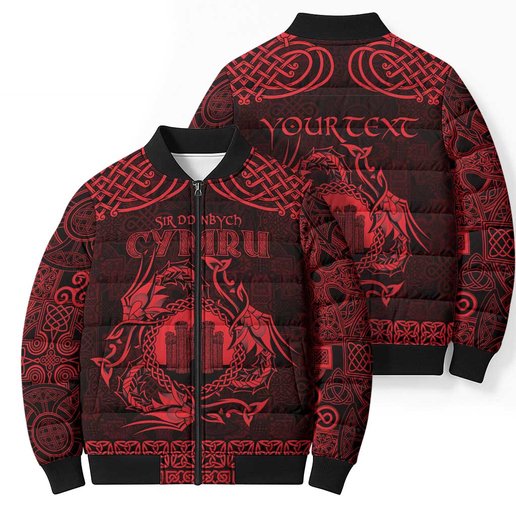 Personalized Denbighshire Sir Ddinbych Bomber Puffer Jacket Red Gatehouse Denbigh Castle Celtic-inspired - Wonder Print Shop