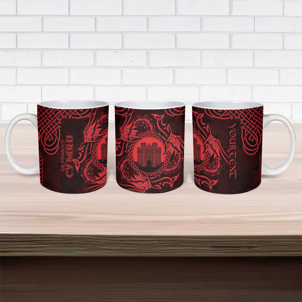 Personalized Denbighshire Sir Ddinbych Ceramic Mug Red Gatehouse Denbigh Castle Celtic-inspired - Wonder Print Shop