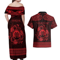 Personalized Denbighshire Sir Ddinbych Couples Matching Off Shoulder Maxi Dress and Hawaiian Shirt Red Gatehouse Denbigh Castle Celtic-inspired - Wonder Print Shop