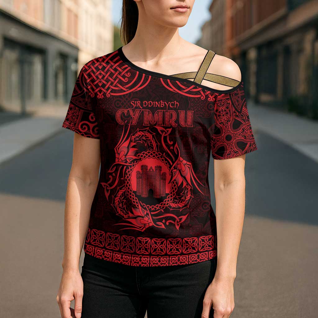 Personalized Denbighshire Sir Ddinbych Cross Shoulder Shirt Red Gatehouse Denbigh Castle Celtic-inspired - Wonder Print Shop