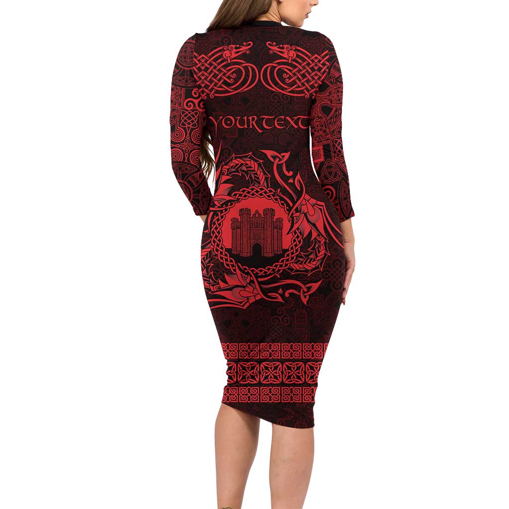 Personalized Denbighshire Sir Ddinbych Family Matching Long Sleeve Bodycon Dress and Hawaiian Shirt Red Gatehouse Denbigh Castle Celtic-inspired - Wonder Print Shop