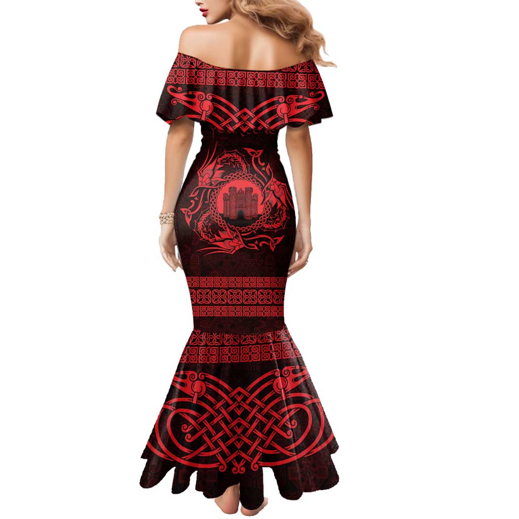 Personalized Denbighshire Sir Ddinbych Family Matching Mermaid Dress and Hawaiian Shirt Red Gatehouse Denbigh Castle Celtic-inspired - Wonder Print Shop