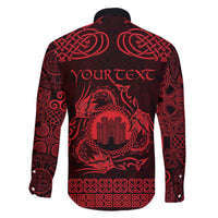Personalized Denbighshire Sir Ddinbych Family Matching Off The Shoulder Long Sleeve Dress and Hawaiian Shirt Red Gatehouse Denbigh Castle Celtic-inspired - Wonder Print Shop