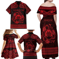 Personalized Denbighshire Sir Ddinbych Family Matching Off Shoulder Maxi Dress and Hawaiian Shirt Red Gatehouse Denbigh Castle Celtic-inspired - Wonder Print Shop