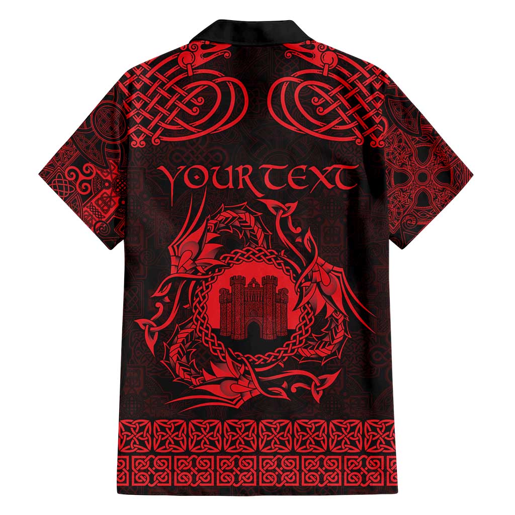 Personalized Denbighshire Sir Ddinbych Family Matching Off Shoulder Maxi Dress and Hawaiian Shirt Red Gatehouse Denbigh Castle Celtic-inspired - Wonder Print Shop