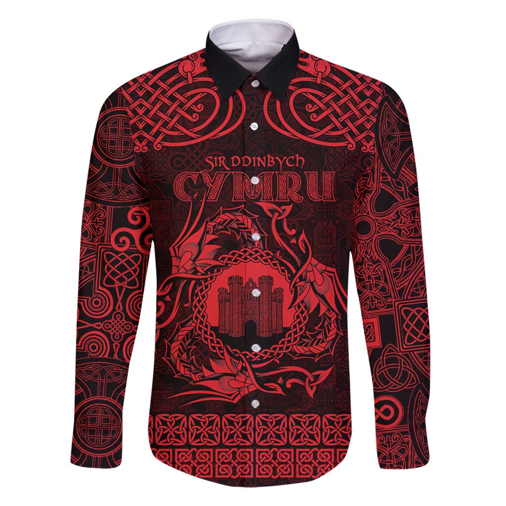 Personalized Denbighshire Sir Ddinbych Family Matching Off Shoulder Maxi Dress and Hawaiian Shirt Red Gatehouse Denbigh Castle Celtic-inspired - Wonder Print Shop