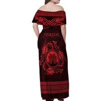 Personalized Denbighshire Sir Ddinbych Family Matching Off Shoulder Maxi Dress and Hawaiian Shirt Red Gatehouse Denbigh Castle Celtic-inspired - Wonder Print Shop