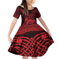 Personalized Denbighshire Sir Ddinbych Family Matching Off Shoulder Short Dress and Hawaiian Shirt Red Gatehouse Denbigh Castle Celtic-inspired - Wonder Print Shop