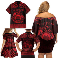 Personalized Denbighshire Sir Ddinbych Family Matching Off Shoulder Short Dress and Hawaiian Shirt Red Gatehouse Denbigh Castle Celtic-inspired - Wonder Print Shop