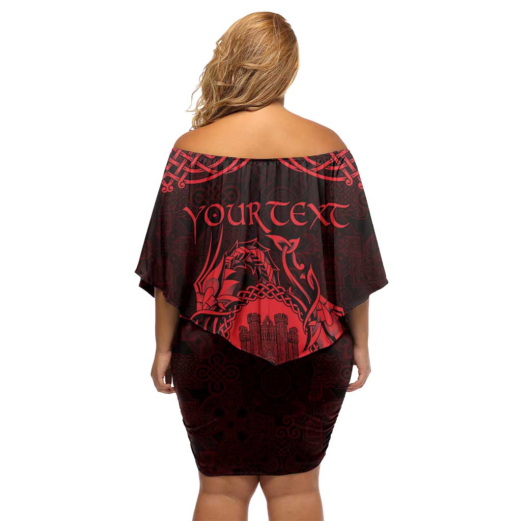 Personalized Denbighshire Sir Ddinbych Family Matching Off Shoulder Short Dress and Hawaiian Shirt Red Gatehouse Denbigh Castle Celtic-inspired - Wonder Print Shop