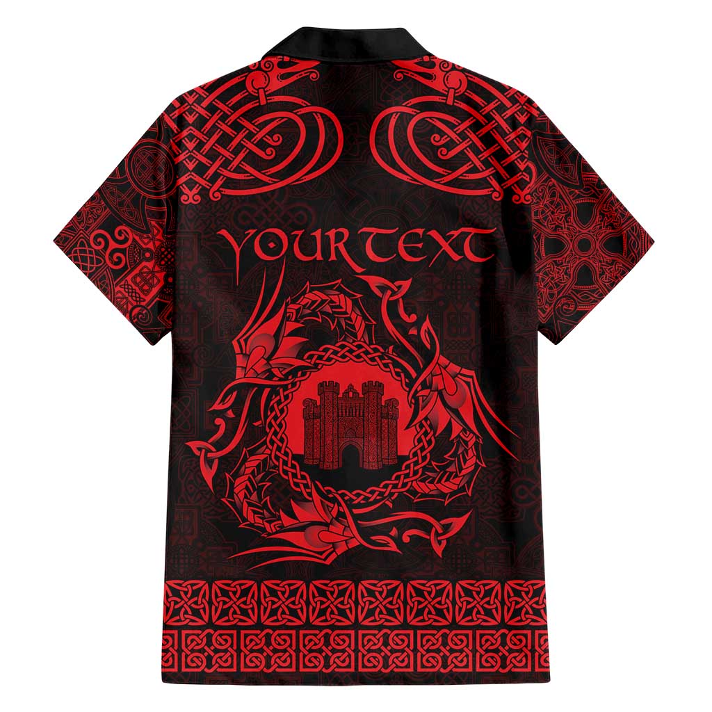 Personalized Denbighshire Sir Ddinbych Family Matching Short Sleeve Bodycon Dress and Hawaiian Shirt Red Gatehouse Denbigh Castle Celtic-inspired - Wonder Print Shop