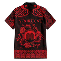 Personalized Denbighshire Sir Ddinbych Family Matching Short Sleeve Bodycon Dress and Hawaiian Shirt Red Gatehouse Denbigh Castle Celtic-inspired - Wonder Print Shop