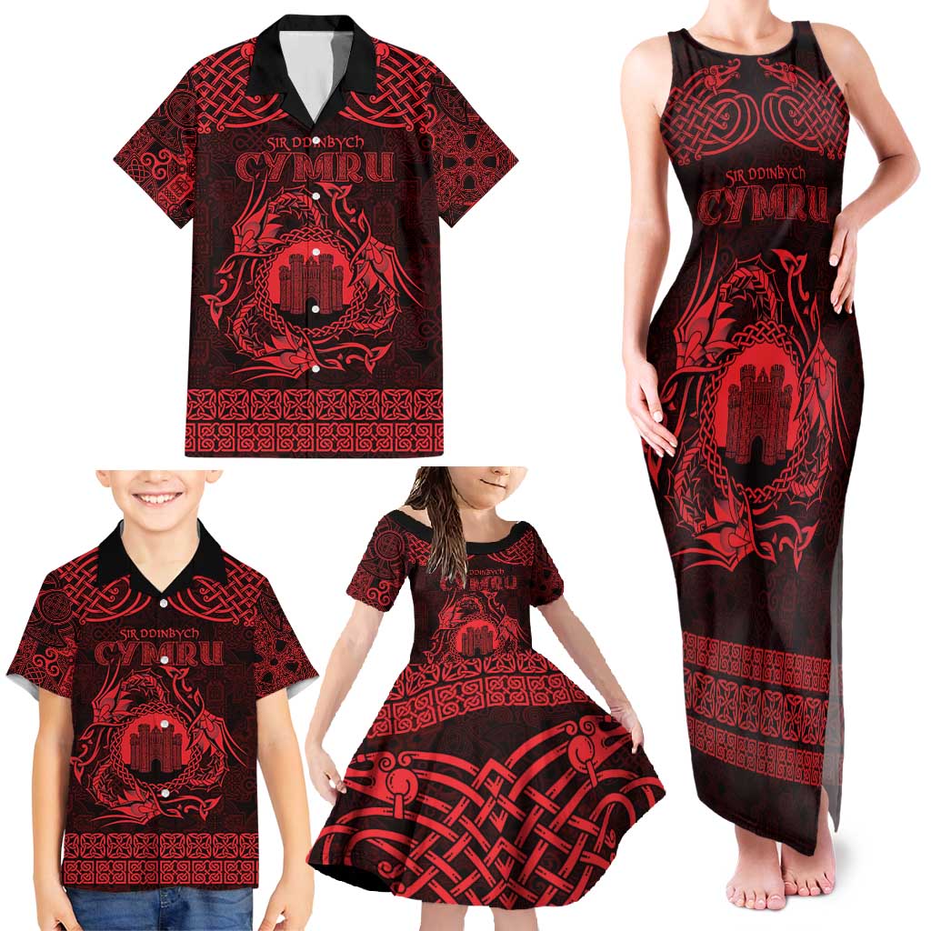 Personalized Denbighshire Sir Ddinbych Family Matching Tank Maxi Dress and Hawaiian Shirt Red Gatehouse Denbigh Castle Celtic-inspired - Wonder Print Shop